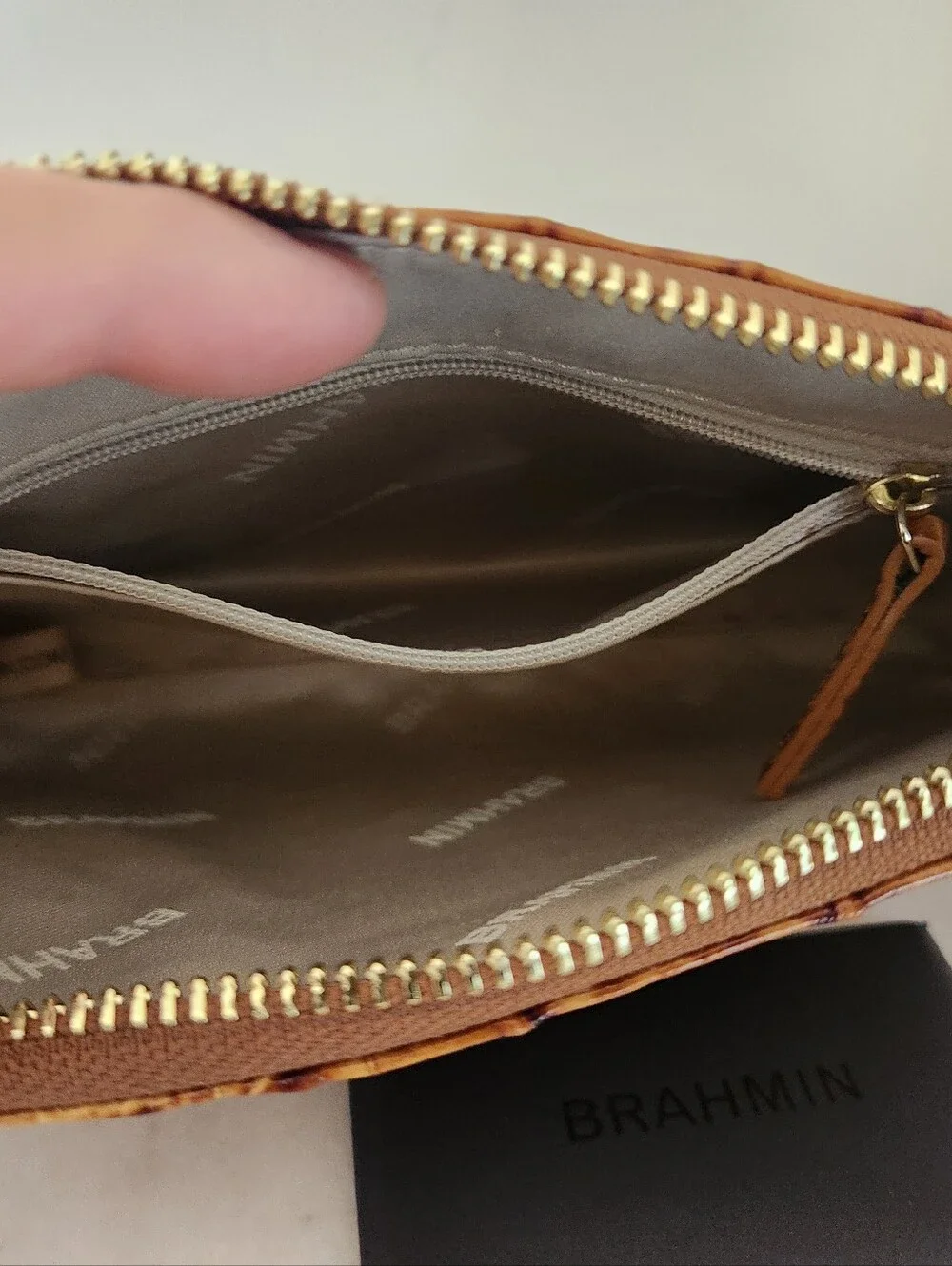Brahmin Daisy Croc-Embossed Leather Wristlet Clutch Spiced Rum Melbourne - Picture 3 of 5